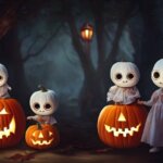 Fantômes d'halloween et citrouilles