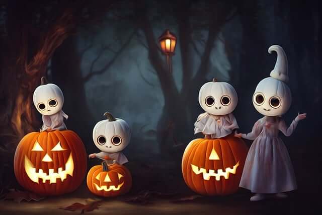 Fantômes d'halloween et citrouilles